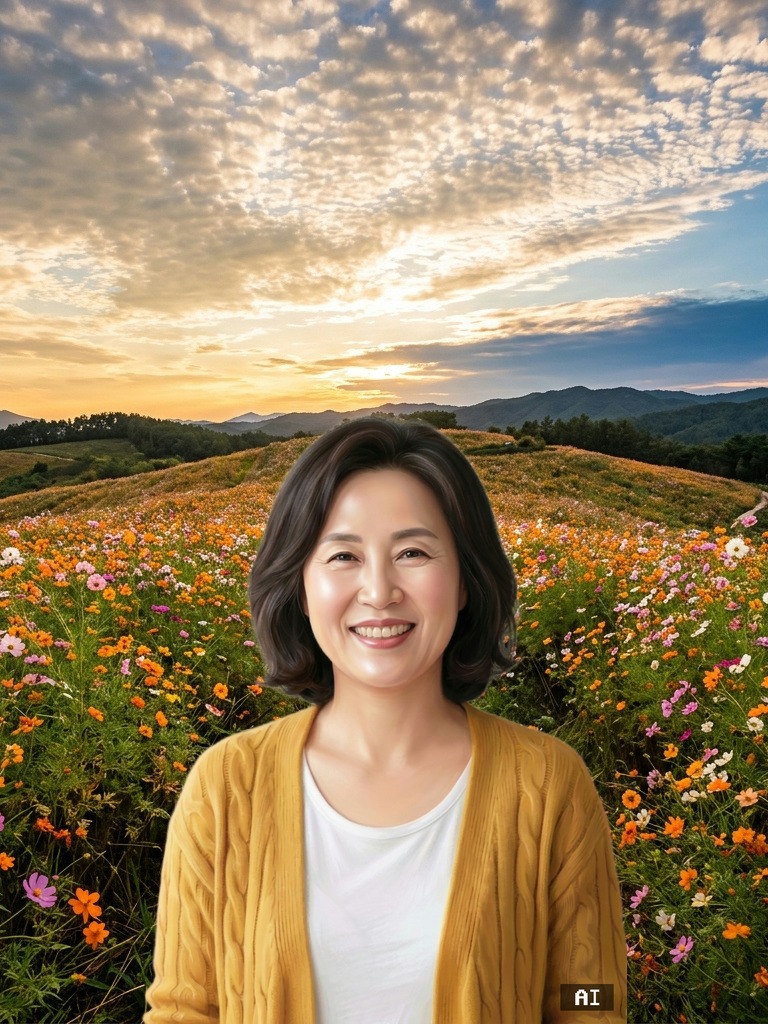 배경을 꽃밭으로 바꾼 수채화 캐리커처